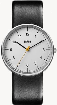 Braun BN0021 Classic Quartz (38mm) White Dial / Black Leather Strap Watch BN0021BKG