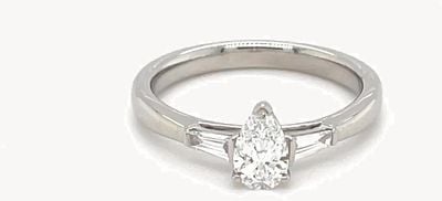 Platinum 0.40ct D VS1 0.55ct Total Pear Baguette 3 Stone Ring TRL32362