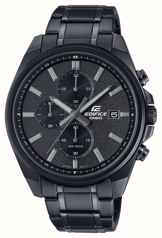 Casio Edifice All Black IP Black Stainless Steel Bracelet Black Dial EFV 610DC 1AVUEF