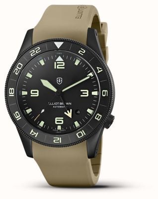 Elliot Brown Holton Professional Automatic GMT (43mm) Black Dial / Flat Dark Earth Rubber Strap 101-A20-R19