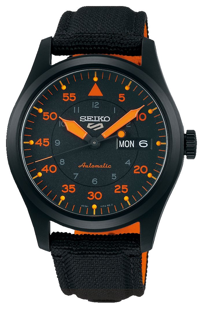 Seiko SRPH33K1 5 Sports Flieger Automatic Black and Orange Watch