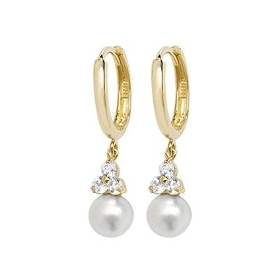 Treasure House ER1133 9k Yellow Gold Drop Pearl Cubic Jewellery