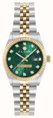 Philipp Plein ROCK COUTURE Date Superlative (28mm) Green Dial / Two-Tone Stainless Steel Bracelet PWNFA0325