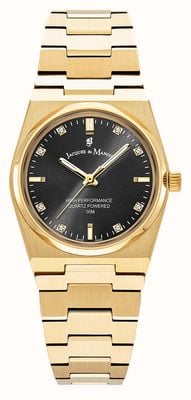Jacques Du Manoir Horizon Three-Hand Crystal Quartz (31mm) Black Sunray Dial / Gold PVD Stainless Steel Bracelet JWL03604