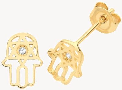 Treasure House 9ct Yellow Gold Hamsa Hand Cubic Zirconia Stud Earring ES1604