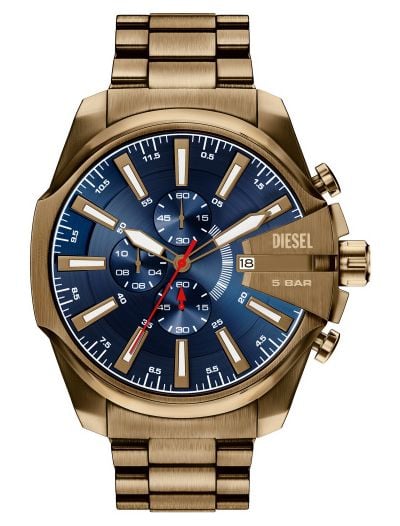 Diesel DZ4736 Mega Chief Slim Gold Plated Bracelet Blue Dial Watch