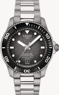 Tissot Seastar 1000 Powermatic 80 (40mm) Grey Black Dial / Stainless Steel Bracelet Watch T1208071105100