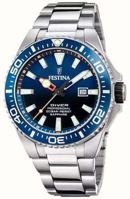Festina Men's Diver (45.7mm) Blue Dial / Stainless Steel Bracelet F20663/1