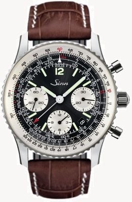 Sinn 903 St II The Navigation Chronograph (41mm) Black Sunburst Dial / Dark Brown Leather Strap 903.090-DARK-BROWN-LEATHER