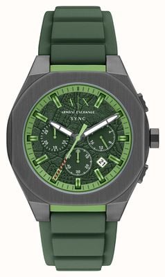 Armani Exchange Quartz Chronograph (44mm) Textured Green Dial / Green Silicone Strap AX4292
