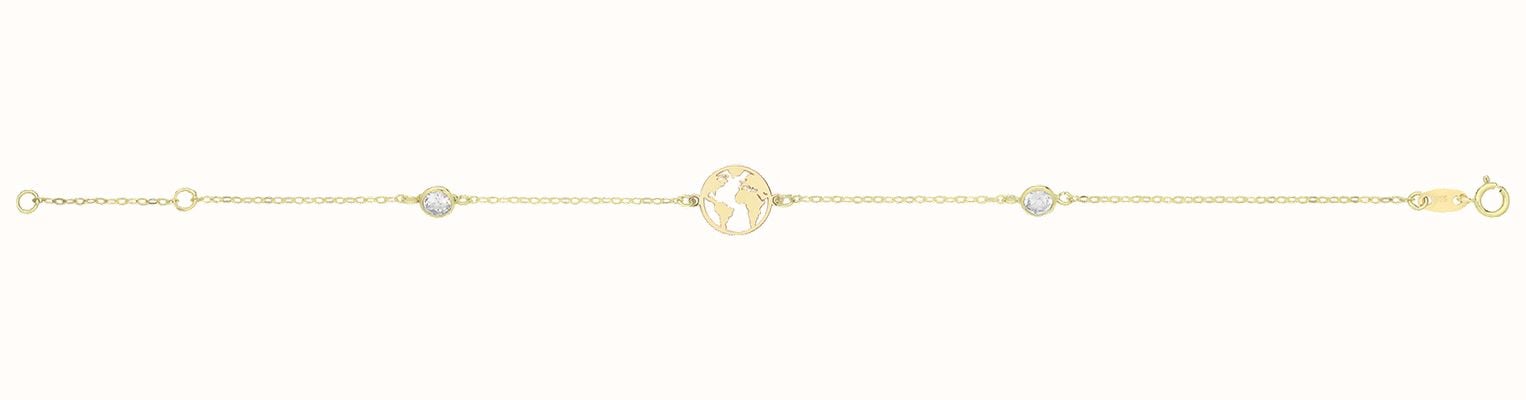 James Moore TH Ladies 9ct Yellow Gold World Bracelet With Cubic Zirconia BR673