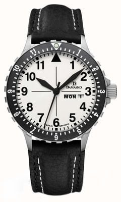 Damasko DK47 Day-Date Automatic (40mm) Luminova C1 White Dial / Black Leather Strap DK47