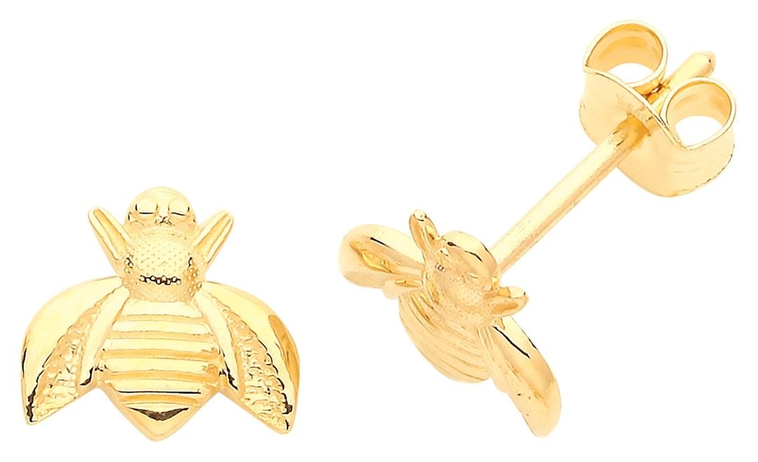 Treasure House ES665 9ct Gold Small Detail Bee Stud Earrings Jewellery