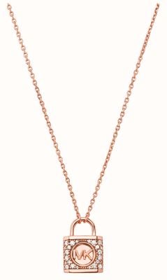 Michael Kors Padlock Pendant Necklace | Rose Gold Plated Sterling Silver | Crystal Set MKC1629AN791