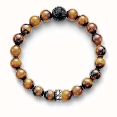 Thomas Sabo Bracelet 19cm Brown 925 Sterling Silver Blackened/ Obsidian/ Tiger‘S Eye A1408-806-2-L19