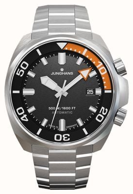 Junghans Aquaris Diver Automatic (46.9mm) Matte Grey Dial / Stainless Steel Bracelet + Orange Rubber Strap 27/4668.44