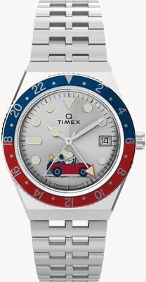 Timex x Peanuts Q Timex GMT (38mm) Silver Dial / Stainless Steel Bracelet TW2W83300