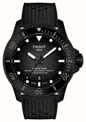 Tissot Seastar 2000 Powermatic 80 (44mm) Black Wave Dial / Black Rubber Strap T1209073705100