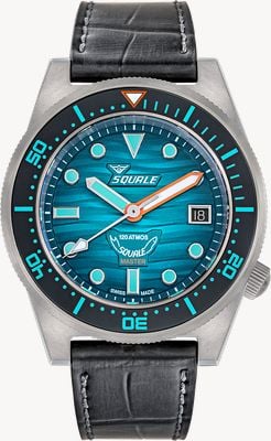 Squale Master Titanium Grand Vert 120 ATM (42mm) Teal "Wave" Dial / Black Alligator Embossed Rubber Strap Watch MASTIBKGR.RAL