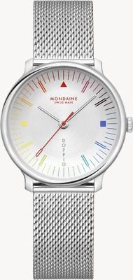 Mondaine Doppio Bauhaus Inspired (33mm) Silver Dial / Stainless Steel Mesh Bracelet MLE.33112.SM