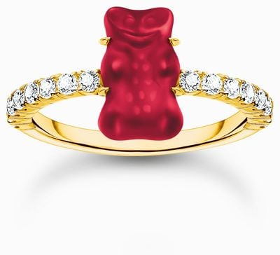 Thomas Sabo x HARIBO Mini Red Goldbear White Zirconia Gold-Plated Sterling Silver Ring EU56 TR2459-414-10-56