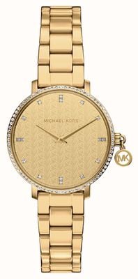 Michael Kors Pyper Crystal (32mm) Gold Patterned Dial / Gold PVD Stainless Steel Bracelet MK7572