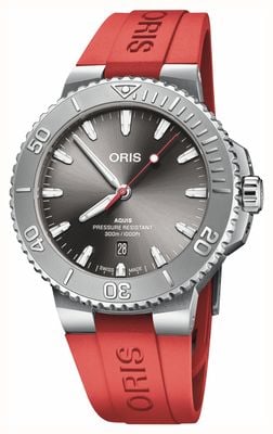 ORIS Aquis Date Relief Automatic (43.5mm) Grey Sunray Dial / Red Rubber Strap 01 733 7789 4153-07 4 23 36FC