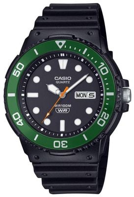 Casio Vintage Diver (44.6mm) Black Dial with Green Bezel / Black Resin Strap MRW-230H-1E3VEF
