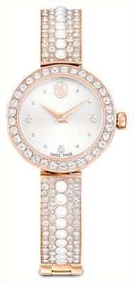 Swarovski Matrix (26mm) White Sunray Dial / Crystal-Set Rose Gold-Tone Stainless Steel and Pearl Bracelet 5705406