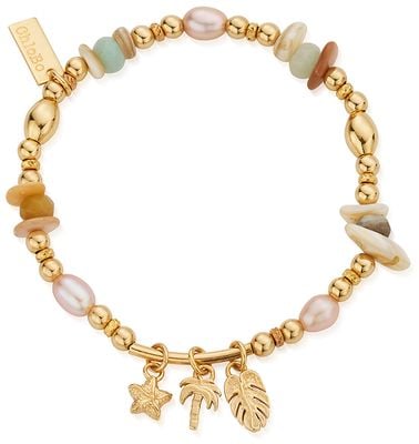 ChloBo TREASURES OF BALI Hopeful Shores Pearl Charm Bracelet - 18ct Gold Plated GBAPSMULC