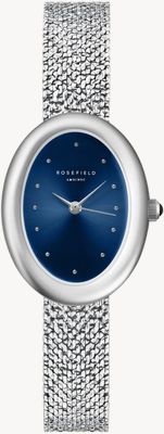 Rosefield Ovale Indigo Silver Mesh Strap With Navy Blue Dial Watch OVNSMS-OV25