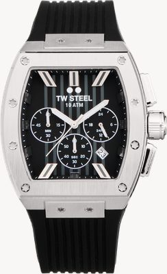 TW Steel Tonneau Quartz Chronograph (42mm) Black Dial / Black Rubber Strap Watch TO1