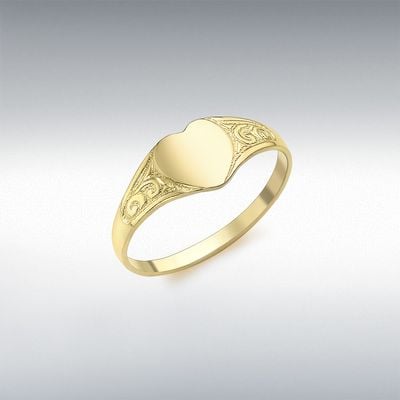 9ct Yellow Gold Children's Heart Signet Ring With Pattern 1.81.0289