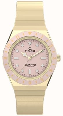 Timex Q Timex Mini (30mm) Pastel Pink Dial / Gold PVD Stainless Steel Expansion Bracelet TW2Y57400