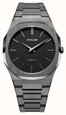 D1 Milano Ultra Thin Re-Gun (40mm) Matte Black Dial / Gun-Metal PVD Stainless Steel Bracelet UTBJ41