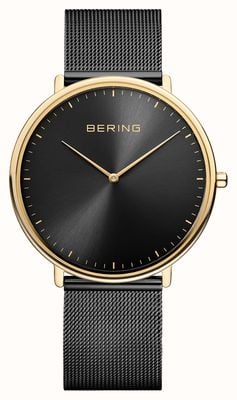 Bering Classic Quartz (39mm) Black Sunray Dial / Black Milanese Mesh Strap Watch 15739-132