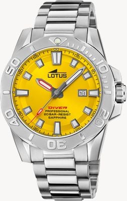 Lotus Diver 200m Quartz (44.5mm) Yellow Dial / Stainless Steel Bracelet L18926/1