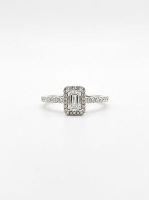 0.56ct Emerald Natural Diamond Platinum Halo Side Stone Ring ENG4043