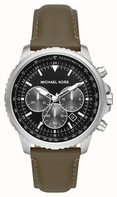 Michael Kors Cortlandt Black Chronograph Dial Green Leather Strap MK8985