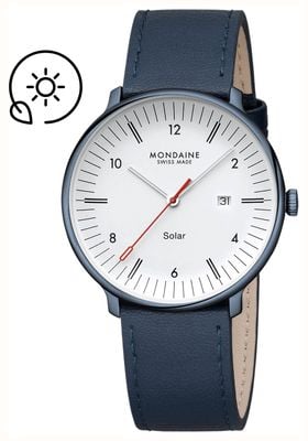Mondaine Doppio Solar (41mm) Matte White Dial / Blue Vegan Apple Leather Strap MLE.41910.LQV