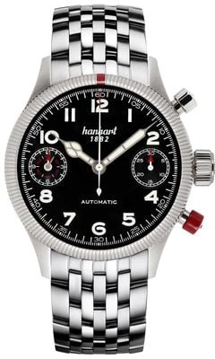 Hanhart PIONEER TwinDicator Automatic Chronograph (45mm) Black Dial / Stainless Steel Bracelet 731.210-6428