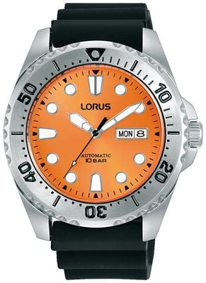 Lorus Men's Automatic (44mm) Orange Dial / Black Silicone Strap RL479BX9
