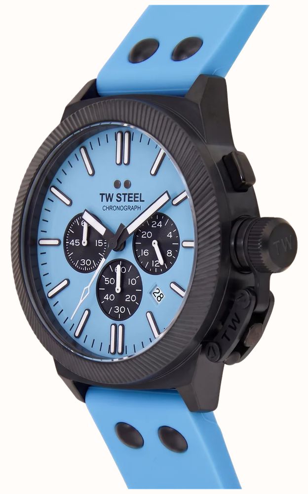 TW Steel Canteen Quartz Chronograph (45mm) Light Blue Dial / Light Blue Silicone Strap Watch CS129 - alternate view 3