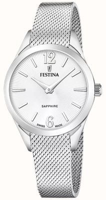Festina Swiss Made Grace Quartz (32mm) Silver Sunray Dial / Stainless Steel Mesh Bracelet F20076/1
