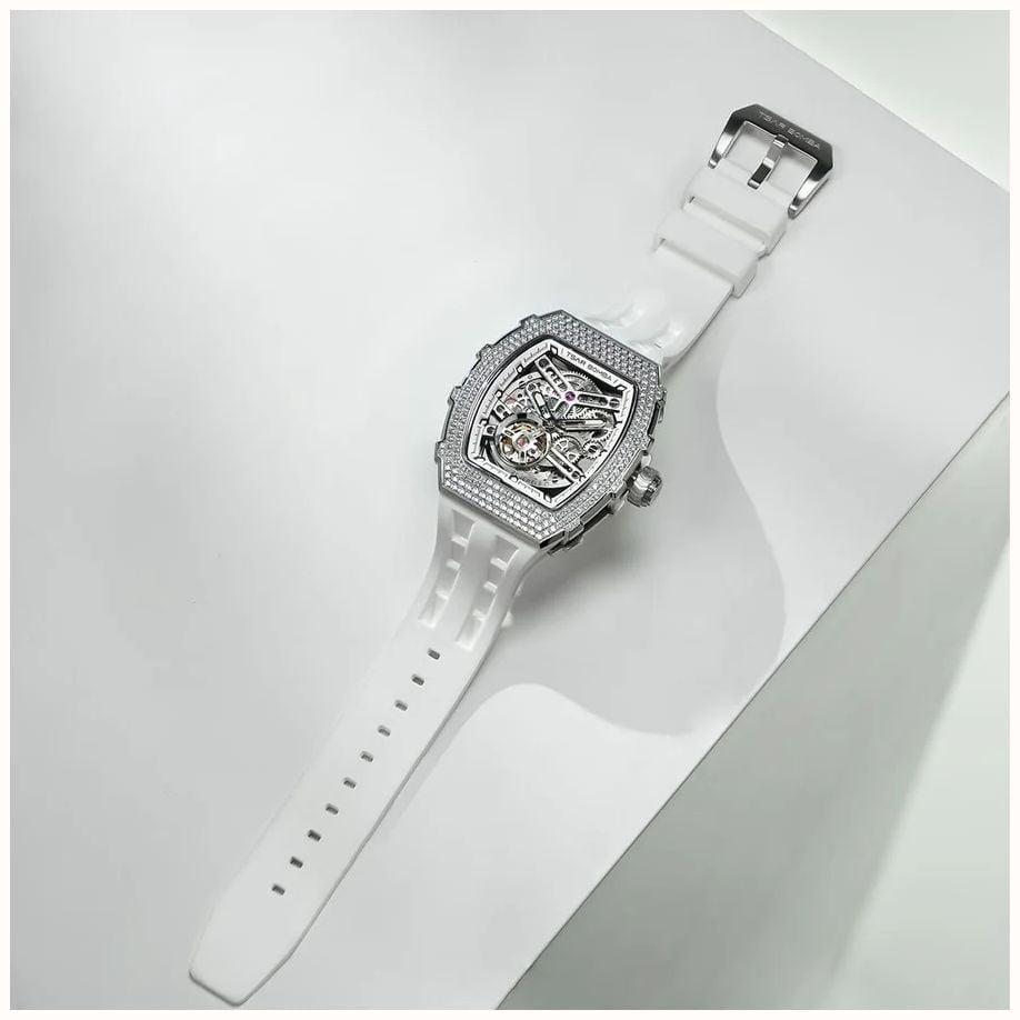 TSAR BOMBA Elemental Series Crystal Automatic (43mm) White Skeleton Dial / White FKM Rubber Strap TB8208D-11 - alternate view 5