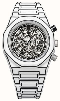 D1 Milano Polychrono White Sketch (40.5mm) Skeleton Dial / White Polycarbonate Strap PHBJ13