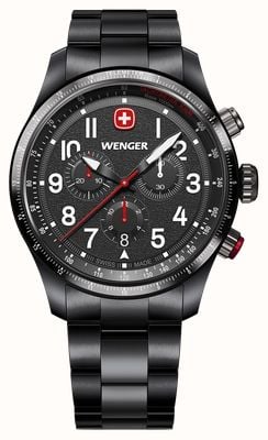 Wenger Terragraph Quartz Chronograph (43mm) Textured Black Dial / Black PVD Stainless Steel Bracelet 01.0543.117