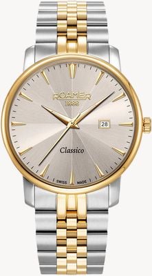 Roamer Classico Quartz (40mm) Light-Grey Sunray Dial / Two-Tone Stainless Steel Bracelet 971856 48 55 50