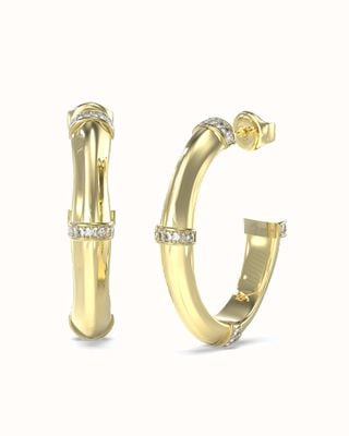 Guess Bamboo Ladies Gold Tone Hoop Earrings UBE05160YG