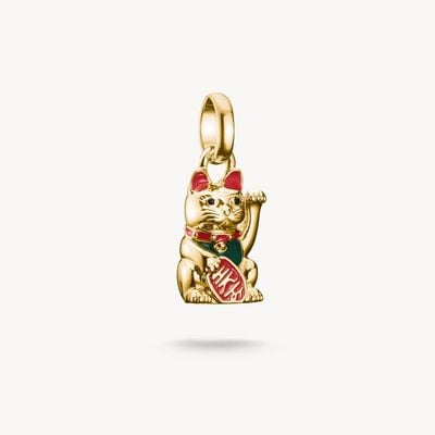 Thomas Sabo Charm pendant colourful waving cat Connect gold-plated CC1260-427-7